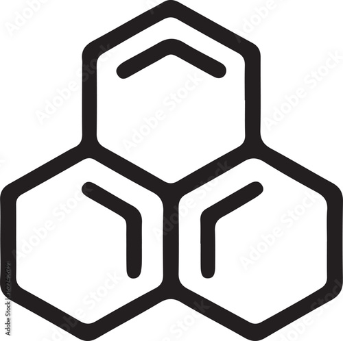 Black outline of three connected hexagonal cells honeycomb