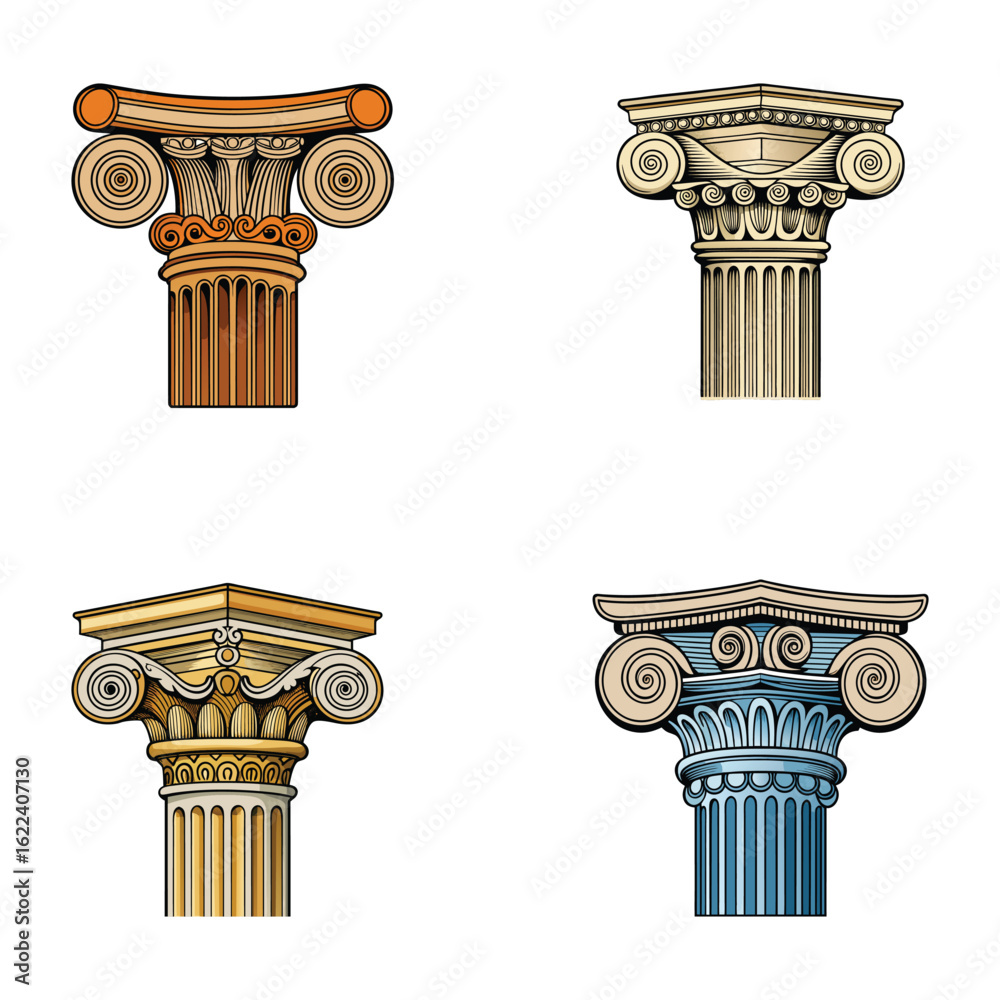 Obraz premium Elegant Architectural Column Head Vector Illustration