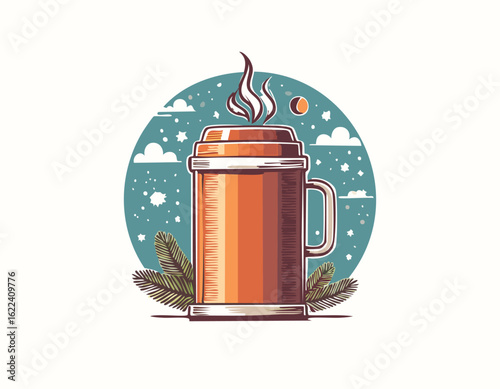 Hot Beverage In Thermos Icon Vector Illustration.water canteen, travel mug, coffee - drink, insulated drink container, bottle, container, drink, mug, vector, icon set, liquid, illustration, design, 