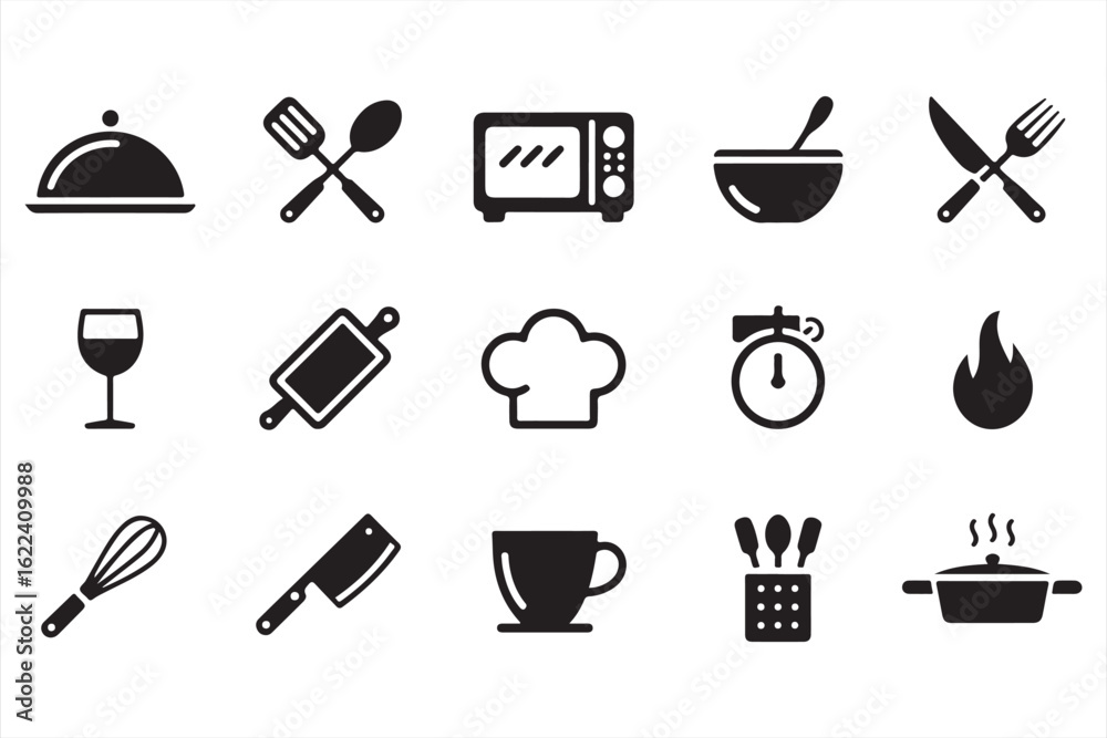 Kitchen Utensils Icons in Black and White