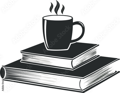 Mug On Books Icon Vector Illustration.coffee - drink, reading, book, illustration, design, mug, vector, cafe, author, backgrounds, college, concepts, graphic, horizontal, learn, library, literature,
