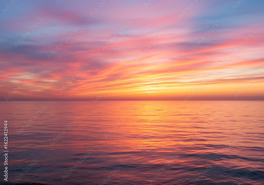 Obraz premium Serene Sunset: Ocean's Embrace, Hues of Tranquility