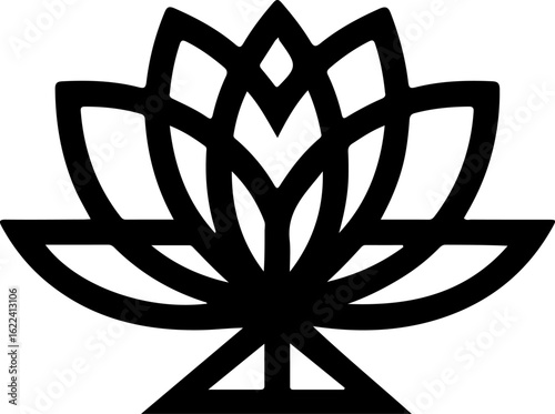 Geometric black lotus flower symbol isolated on white background for yoga and spirituality