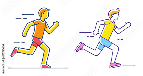 Stylized runners depicted as vector graphics demonstrating athletic fitness and speed