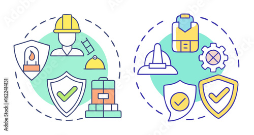 Construction and manufacturing safety best practices and health protection guidance icons
