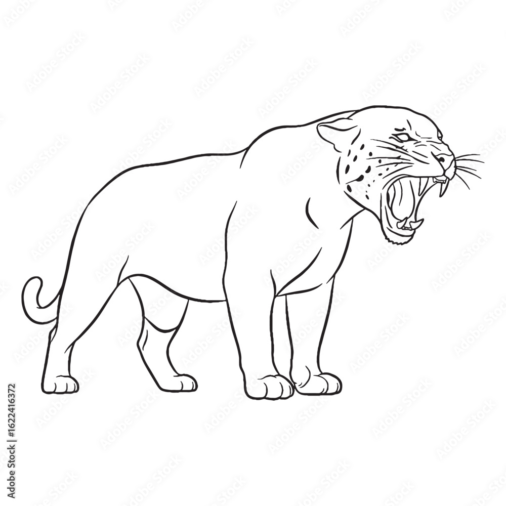 Obraz premium Clean Jaguar Line Art – Jaguar Vector Illustration Balanced Drawing with Bold Feline Features – Jaguar Drawing – Line Art Drawing of Jaguar – Jaguar Icon