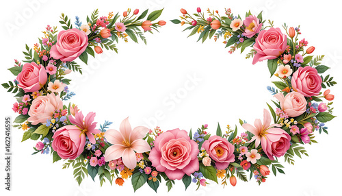 Elegant Pink Rose and Lily Floral Border Design.