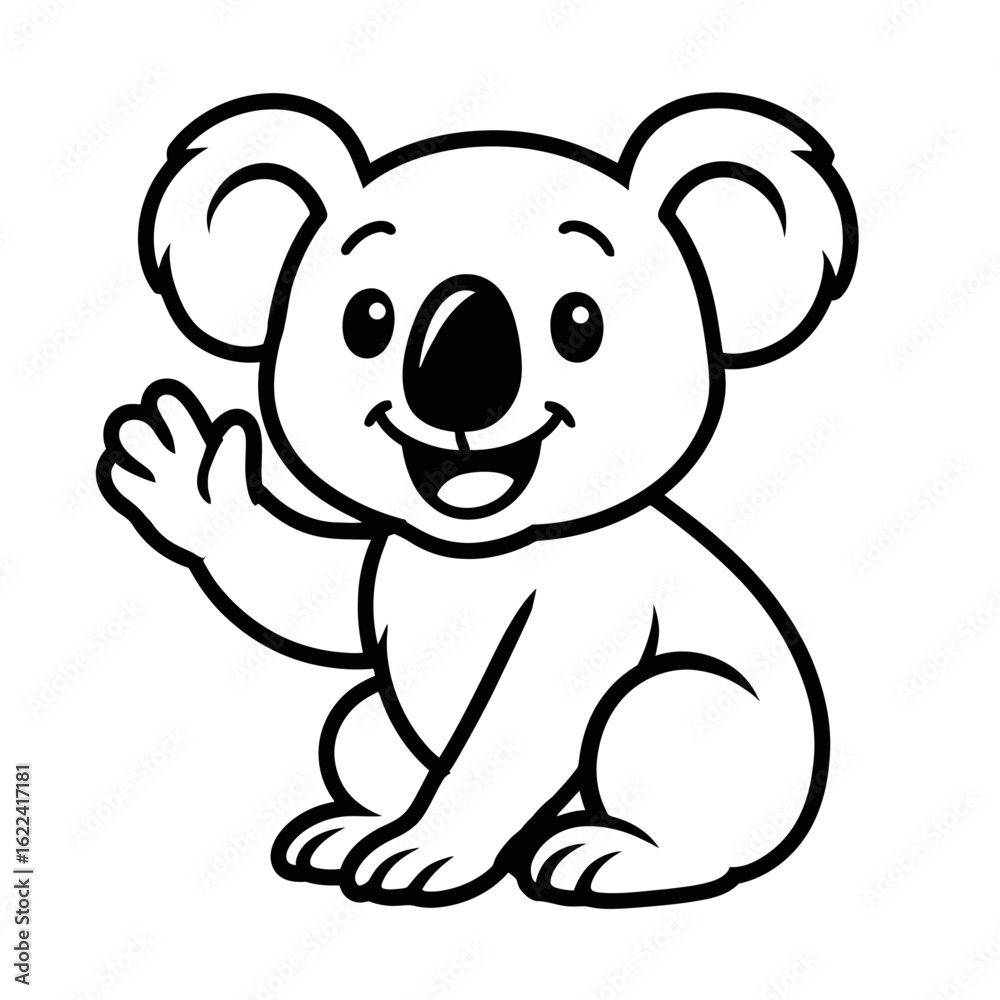 Fototapeta premium Happy Waving Koala Vector Illustration - Cute Kawaii Character Icon