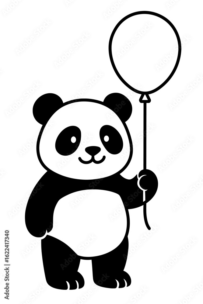 Fototapeta premium Cute Panda with Balloon Vector - Happy Animal Character Illustration