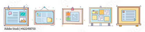 Stylized bulletin board with diverse information and a warm color palette