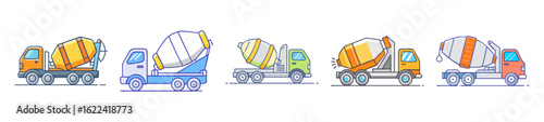 Cartoon Concrete Mixer Truck with Orange Cab and Light Blue Frame