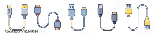 Set of Colorful Data Cable Icons – USB, HDMI, and Charging Connectors
