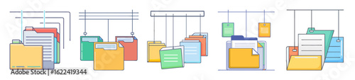 Modern File Folder Management Icons – Digital Document Organizer Set