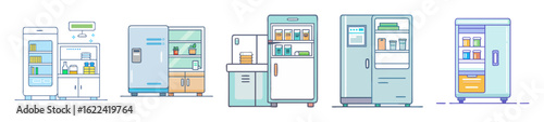 Smart Refrigerator Vector Set – Modern Kitchen Appliance Clipart