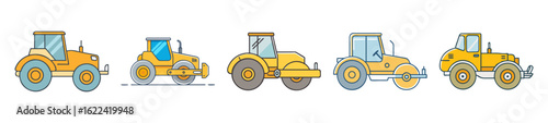 Construction Tractors and Rollers Collection - Yellow Industrial Vehicles