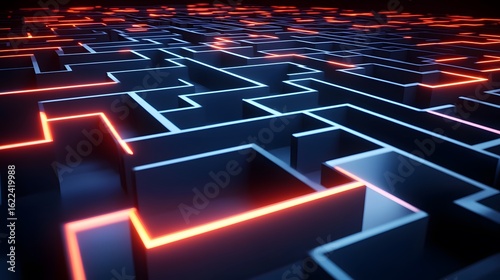 Abstract Neon Maze Labyrinth 3D Rendering