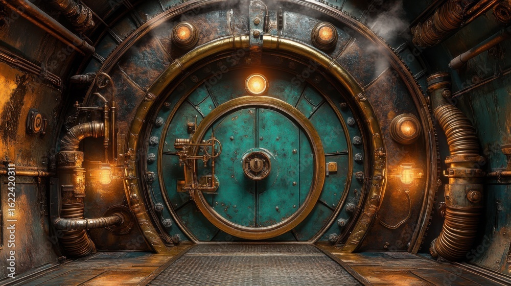 Fototapeta premium Steampunk doorway in a circular tunnel.