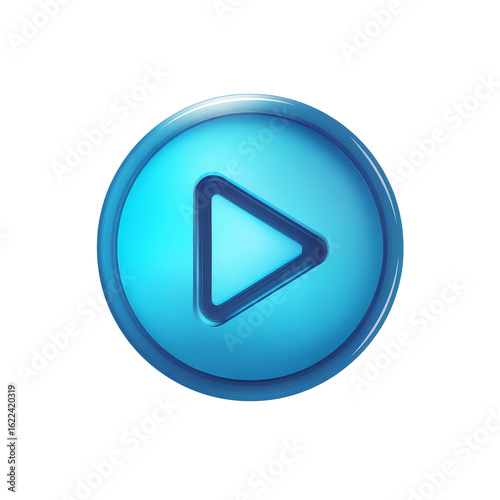 Free Download Glossy Blue 3D Circular Play Button Icon with Triangular Symbol on Transparent Background - GFXLoad