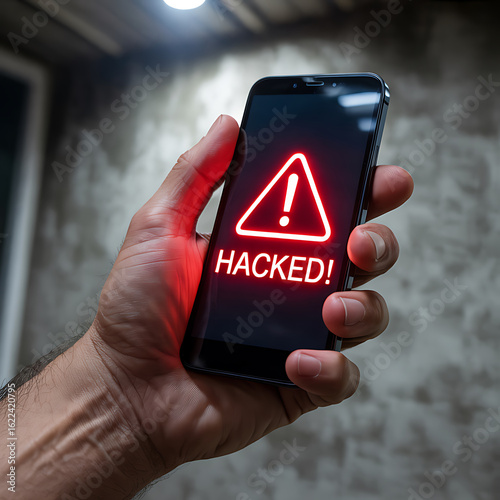 Smartphone hacked warning alert displayed on screen
