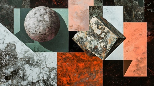 Abstract Geometric Art Stone Texture Cube Sphere