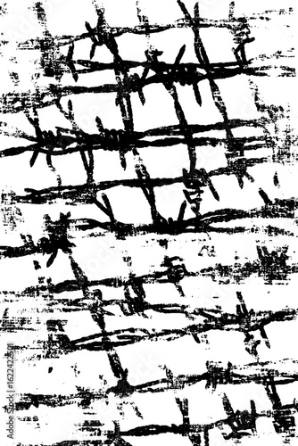 Monochrome barbed wire pattern with industrial grunge effect for design and overlay
