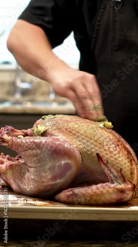 Buttering a turkey