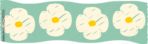 Blue daisy flower border tape with hand-drawn style seamless floral washi tape decorative border for scrapbooking and stationery design