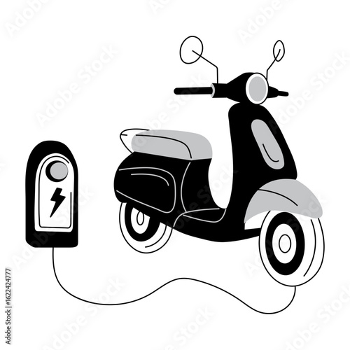 A sketchy style illustration representing an electric scooter
