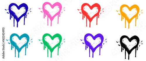Colorful Paint Heart Splatter Vector Set – Ink Blot Stain Clipart for Design Vector set	