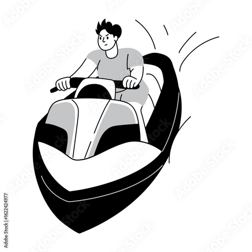 A doodle style illustration showing a speeding jetboat
