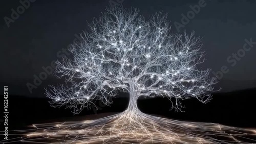 Digital neural network tree with glowing roots