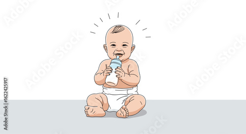 Adorable baby boy sitting and playing with a rattle toy enjoying his childhood moments with pure delight