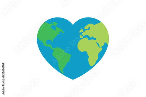 Heart shaped planet earth icon with continents and oceans