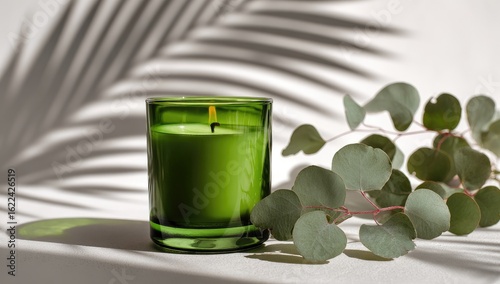 Wallpaper Mural Green candle, eucalyptus leaves, shadow Torontodigital.ca