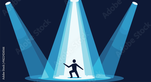 Spotlight on a lone performer captivating the audience under brilliant stage lighting creating an atmosphere of anticipation and excitement