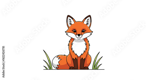 Adorable pixel art fox sitting gracefully in lush green grass a charming woodland creature