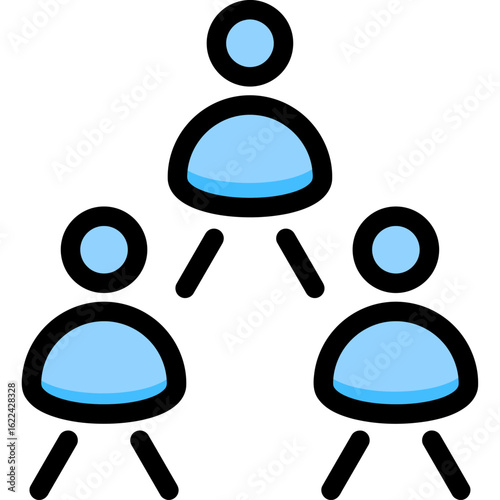 Icon depicting a hierarchical structure of three stylized figures, one at the top and two below, connected by lines.