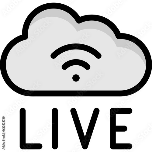 Cloud icon with wifi symbol and the word "LIVE" below, representing live streaming or online broadcast.