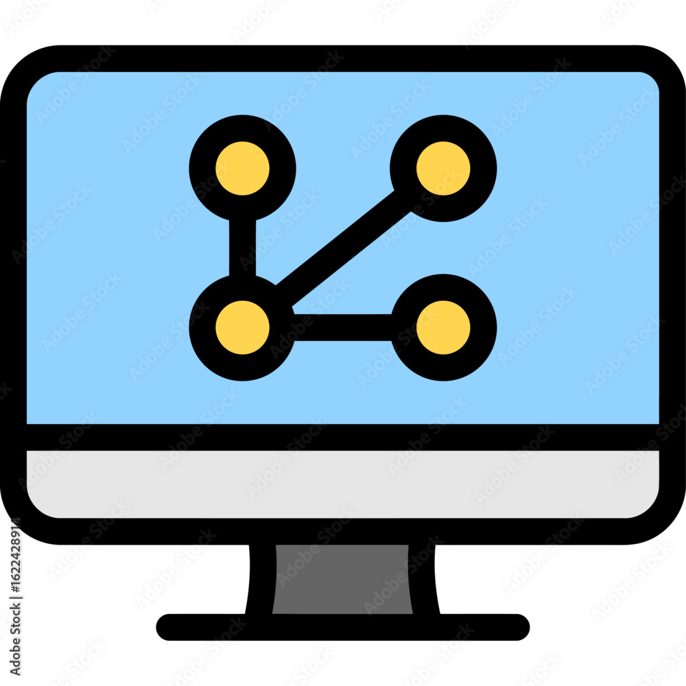 Computer screen displaying a network connection diagram, illustrating data points and links. Computer screen displaying a network connection diagram, illustrating data points and links.