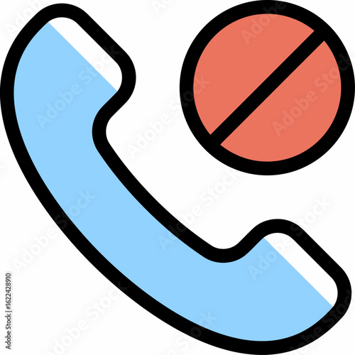 A colorful icon of a blocked phone call, featuring a blue handset next to a red prohibition symbol.