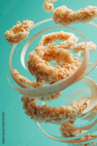 Spiral Prawn Tempura in Dynamic Aerial Motion