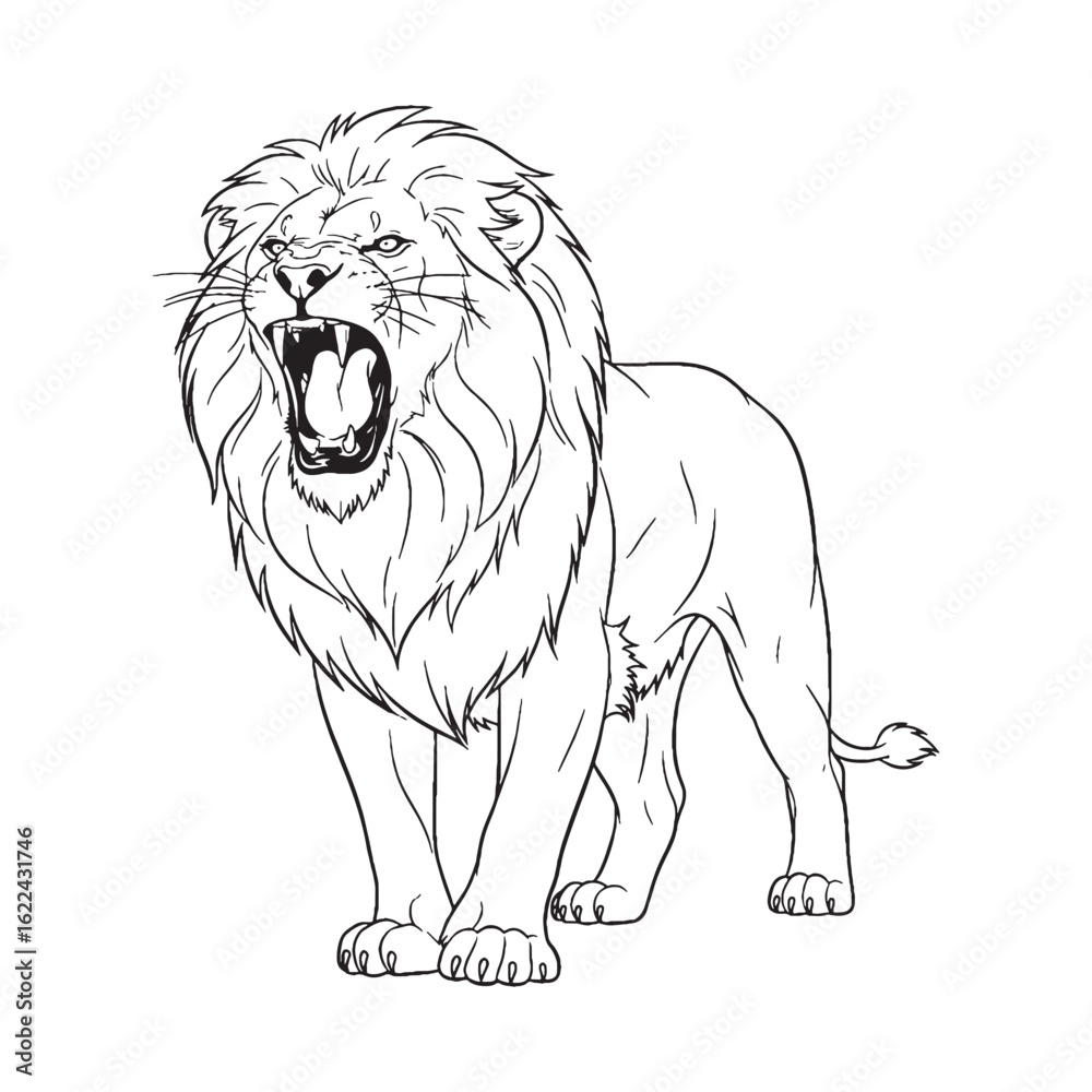 Obraz premium Smooth Lion Line Art – Lion Vector Illustration Balanced Drawing with Gentle Curves – Lion Drawing – Line Art Drawing of Lion – Lion Icon