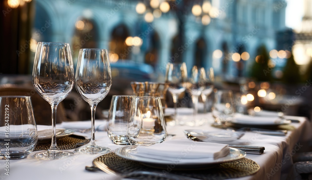 Fototapeta premium Outdoor restaurant table setting, elegant and stylish