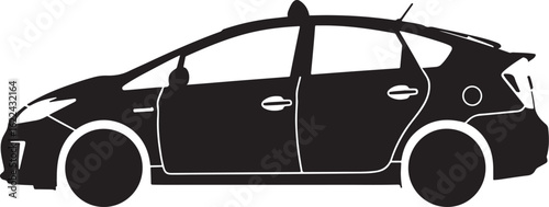 Monochromatic black silhouette of a modern hybrid liftback car shown in a clean side profile view