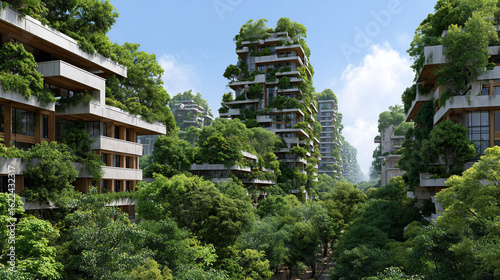 Wallpaper Mural Futuristic Green Architecture Vertical Forest Buildings in Cityscape. Torontodigital.ca