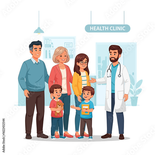 Family visiting a doctor at clinic