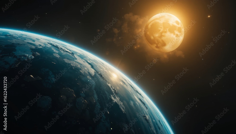 Obraz premium Earth and moon in cosmic space