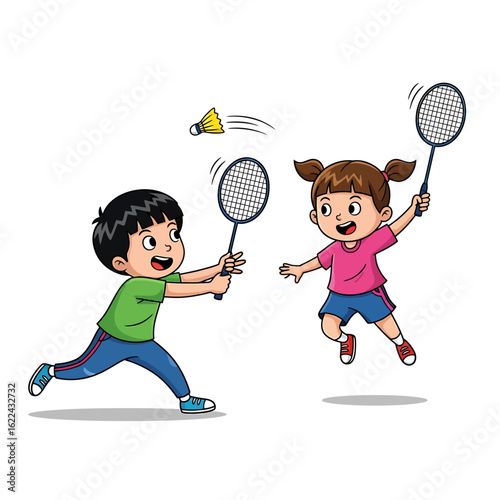 Children playing badminton together