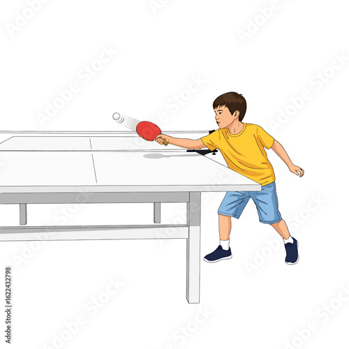 Boy playing a table tennis forehand