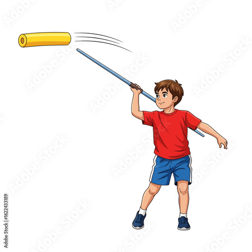 Young Boy Practicing Javelin Throw